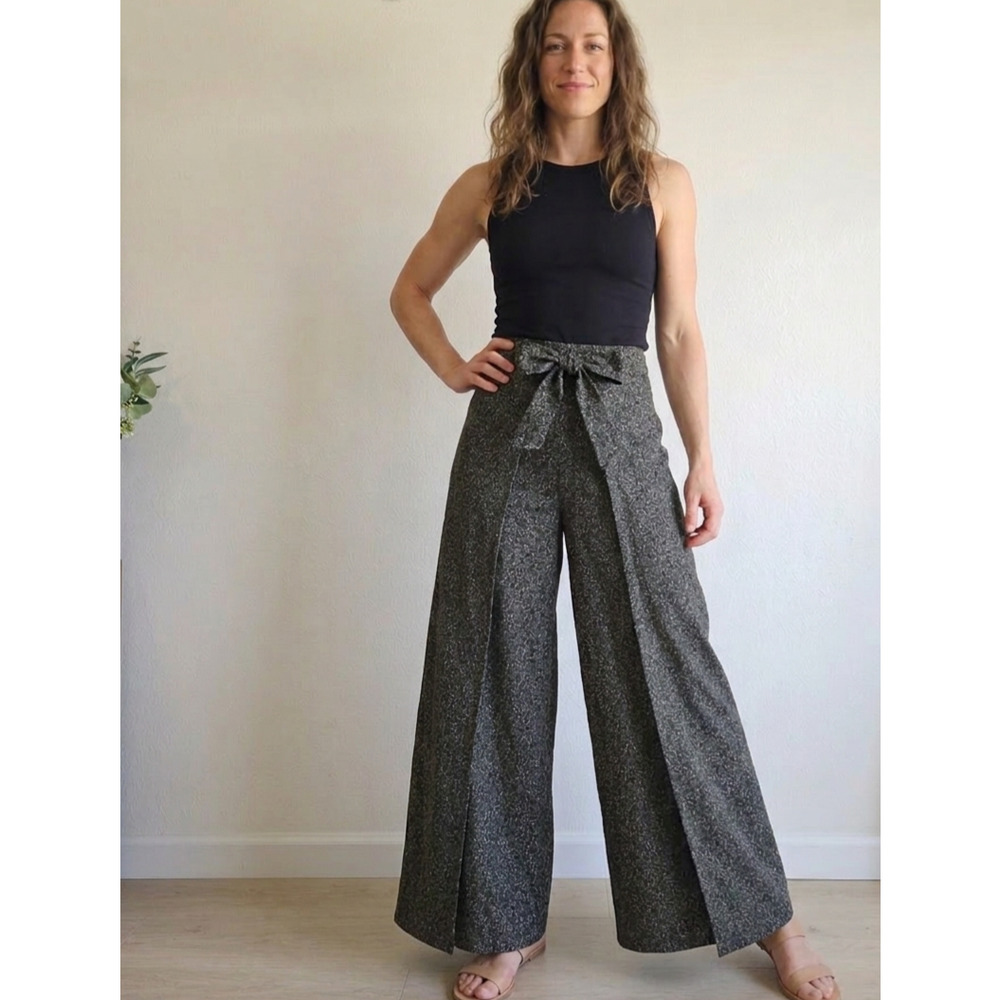 Vintage Floral High Rise Wide Leg Palazzo Wrap Pants Boho Cottagecore
